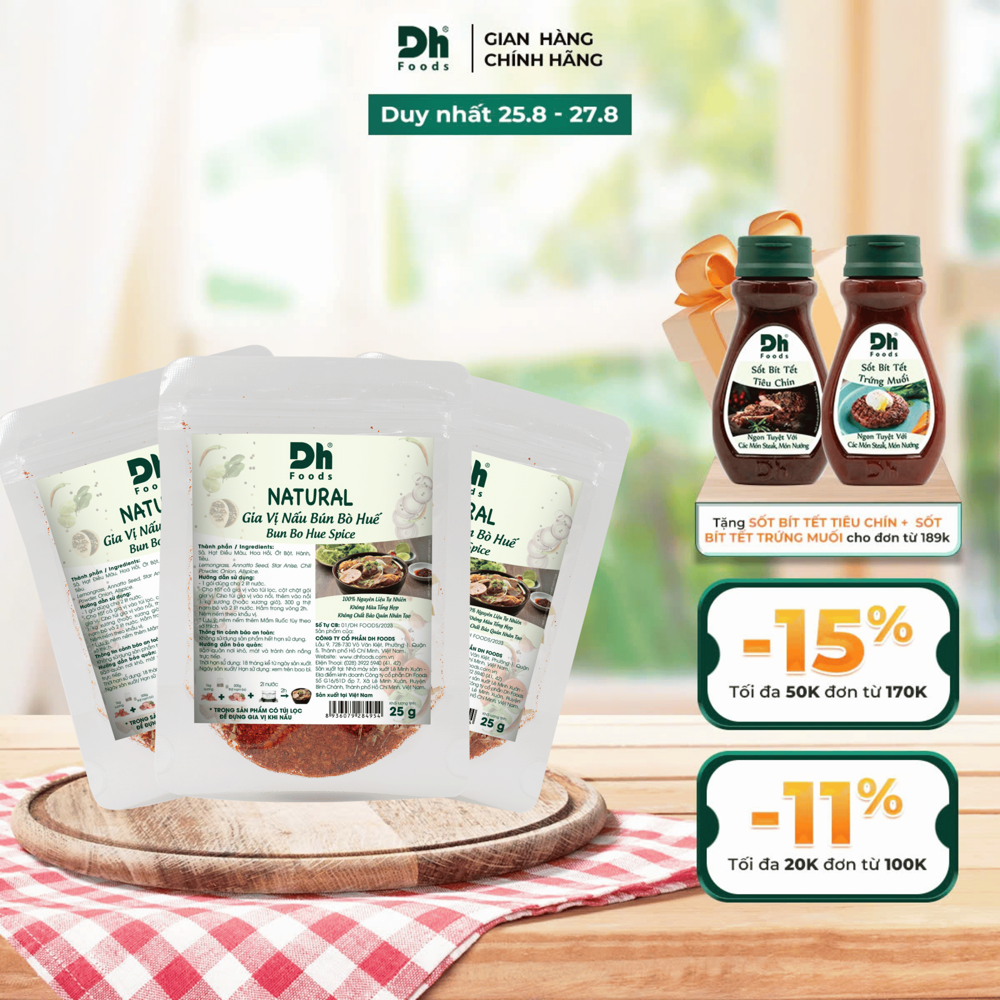 Combo 3 gói NATURAL Gia Vị Nấu Bún Bò Huế Dh Foods