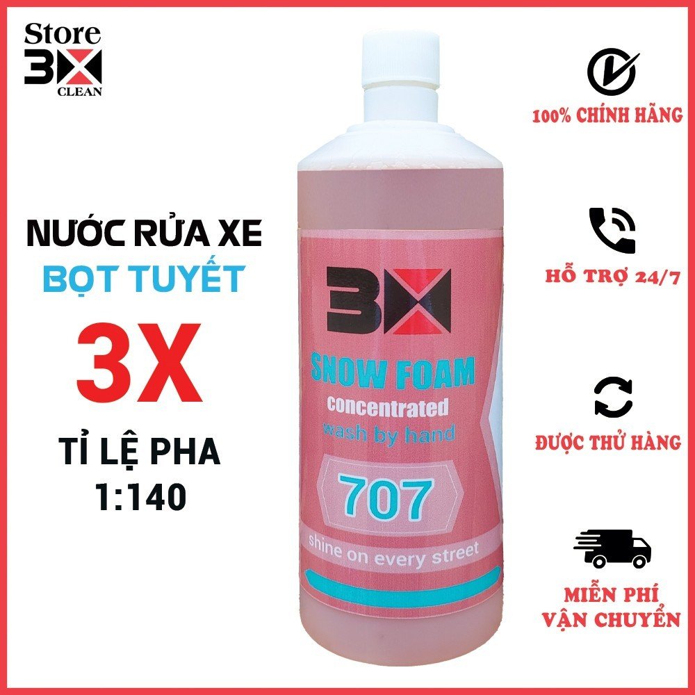 Nước rửa xe bọt tuyết chuyên dụng 3x 707 1000ml đậm đặc tiết kiệm