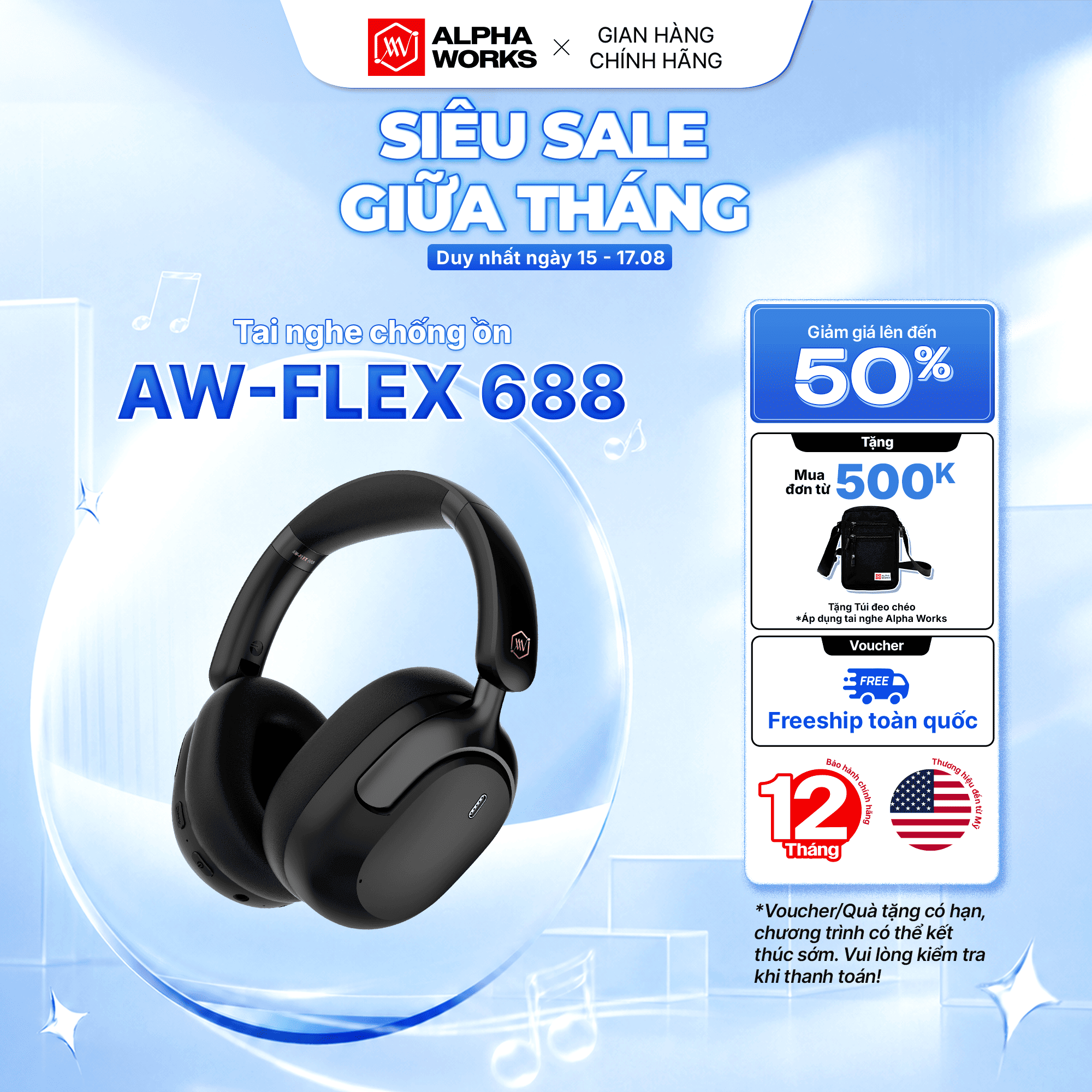 Tai Nghe Không Dây Chống Ồn Alpha Works FLEX 688 - Hàng Chính Hãng