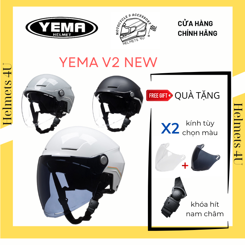 Nón Yema V2 racing phiên bản 2024 khóa hít nam châm tặng kèm kính