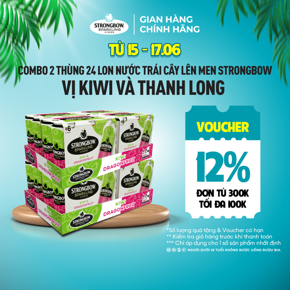 Combo 2 Thùng 24 Lon Nước Trái Cây Lên Men Strongbow Vị Kiwi Và Thanh Long 320ml/lon