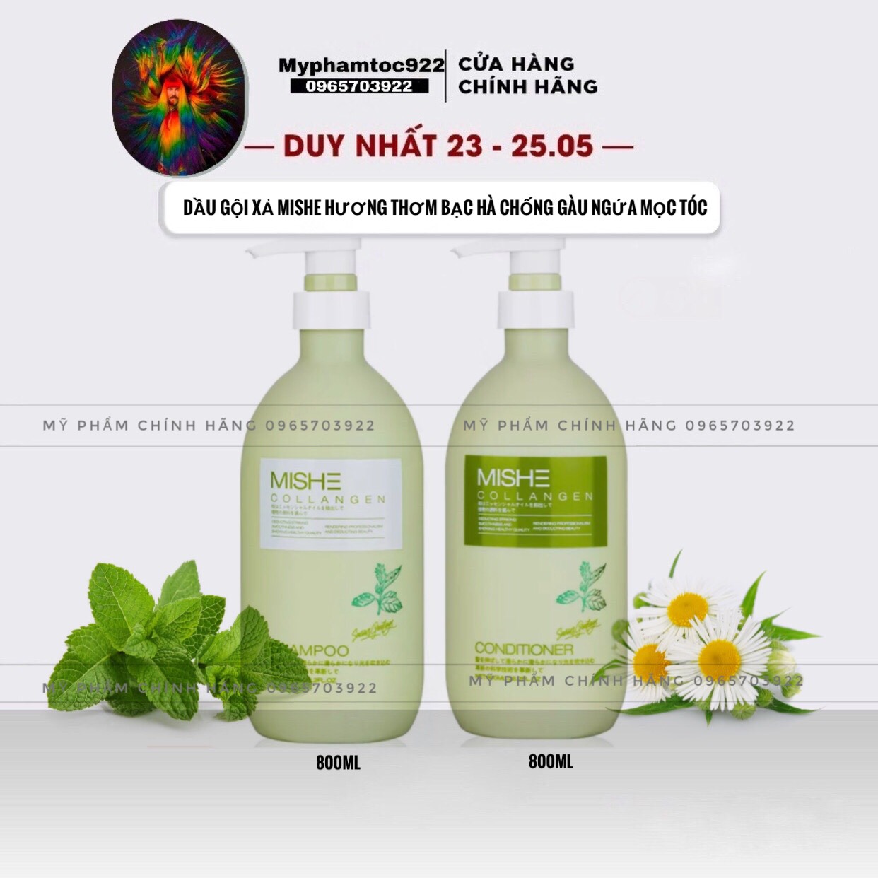 Bộ Dầu Gội Xả Mishe Collagen Phục Hồi Giảm Rụng Gàu Kiềm Dầu 800ml x 2