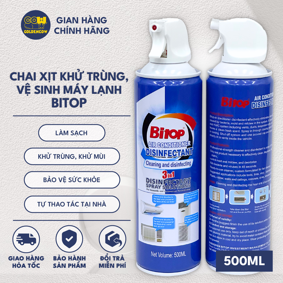 Chai Xịt Vệ Sinh Máy Lạnh BITOP 500ml - Công Nghệ 3IN1 Khử Mùi & Diệt Khuẩn Vượt Trội