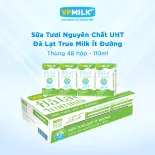 [Thùng 48 hộp 110ml] Sữa Tươi Nguyên Chất UHT Đà Lạt True Milk Ít Đường
