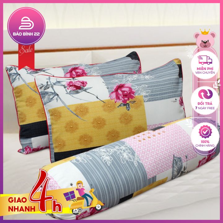 Bộ 3 vỏ gối - 2 vỏ gối nằm 40x60cm + 1 vỏ gối ôm 35x100cm chất vải mịn mát, chống xù lông, không bay màu - Mẫu Ngẫu Nhiên - Bảo Bình 22