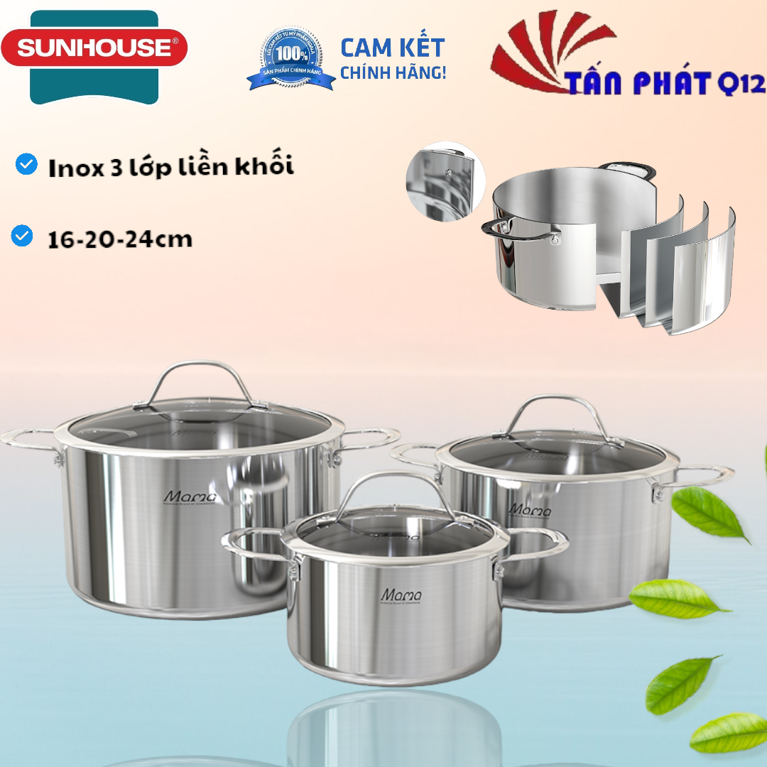 Bộ nồi inox đa lớp sunhouse mama shg701