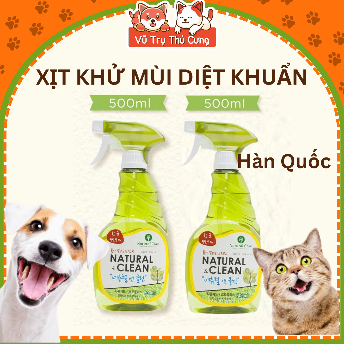 Xịt khử mùi diệt khuẩn tự nhiên cho chó mèo Natural Clean Hàn Quốc 500ml