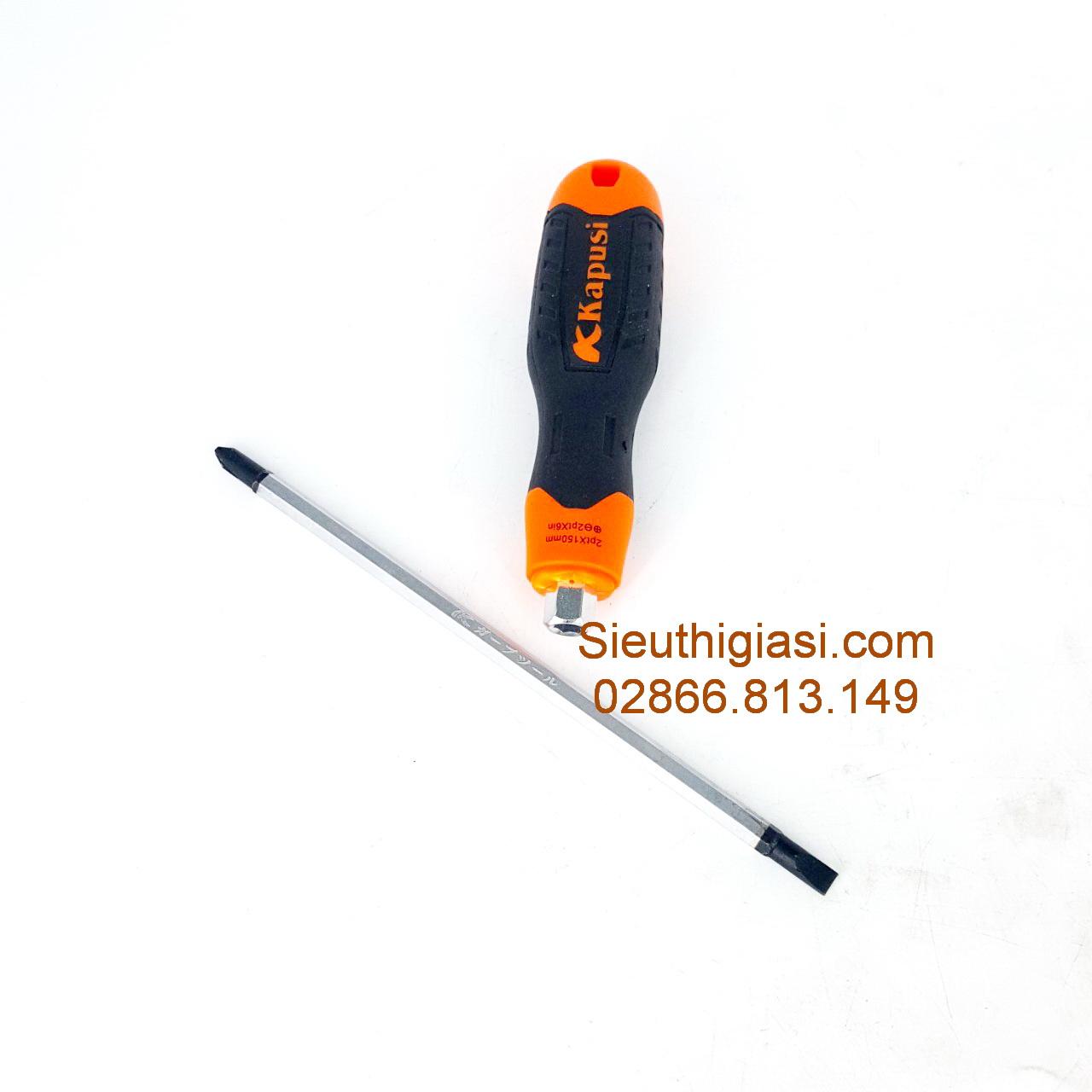 Tua vít kapusi 2 đầu 6x150mm cam đen