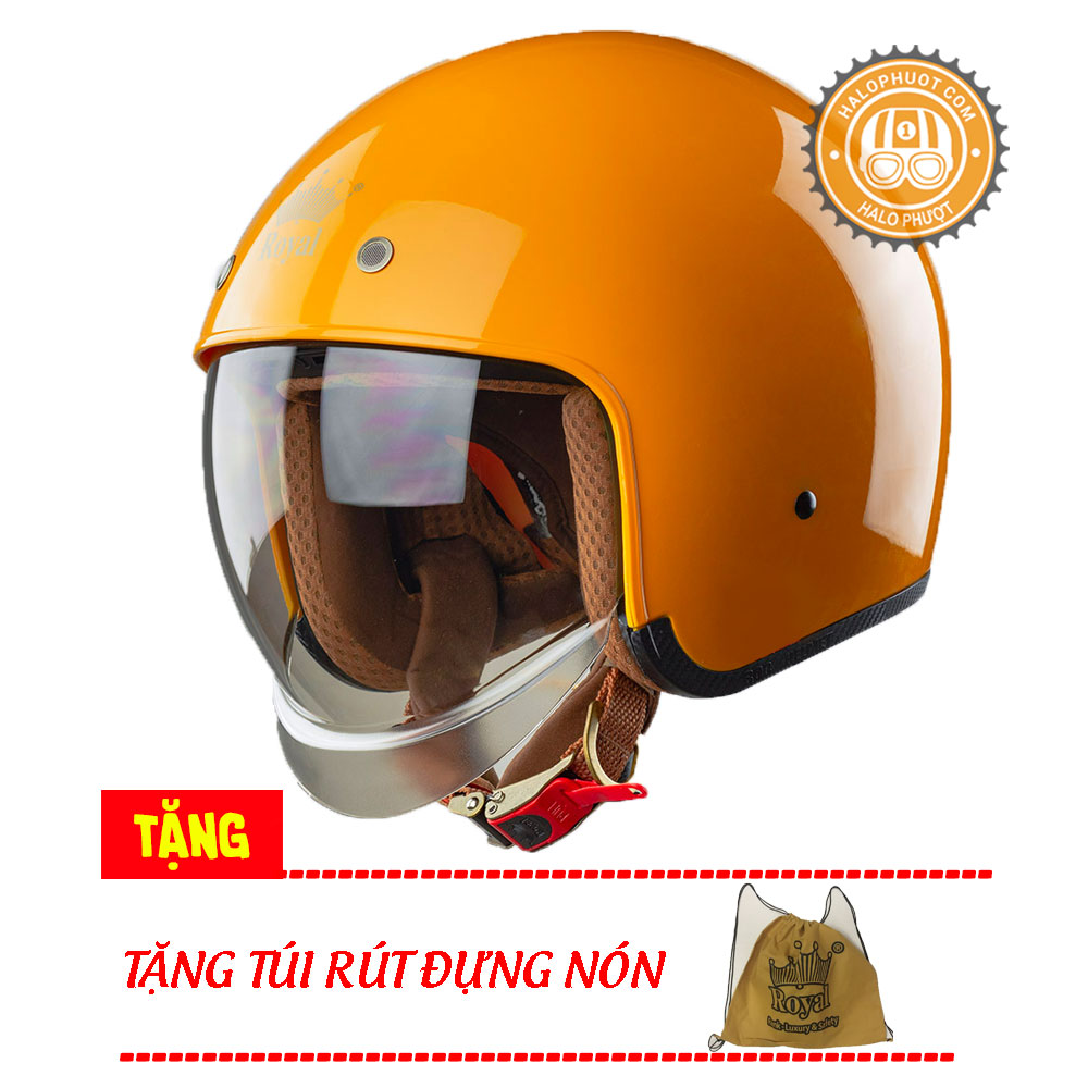 Nón bảo hiểm 3/4 kính âm Royal M139 vàng cam bóng (Tặng balo rút) (Bảo hành trọn đời)