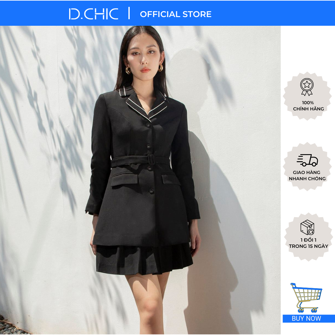 Áo vest ôm dáng dài cổ 2 ve lé vải khác màu D.CHIC MS: 160413