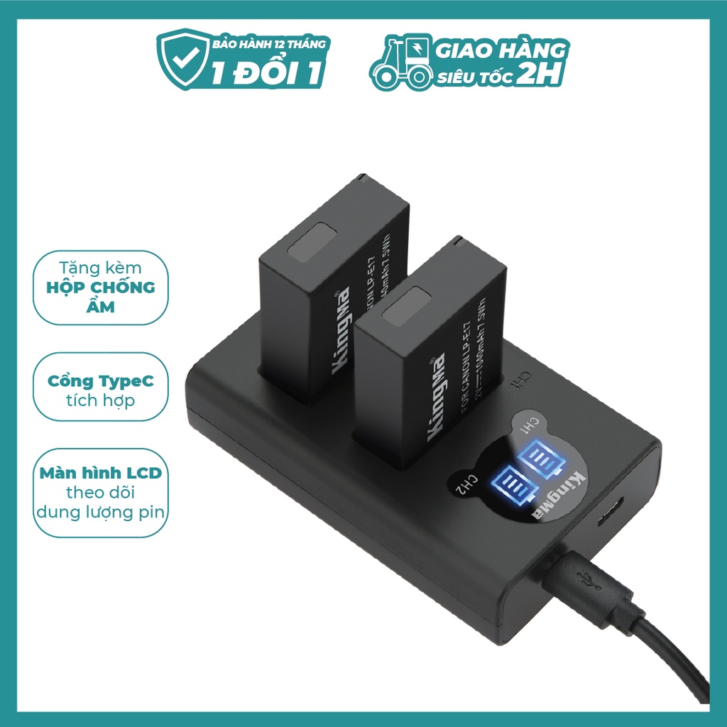 Bộ 2 pin + dock sạc đôi kingma lp-e17 canon