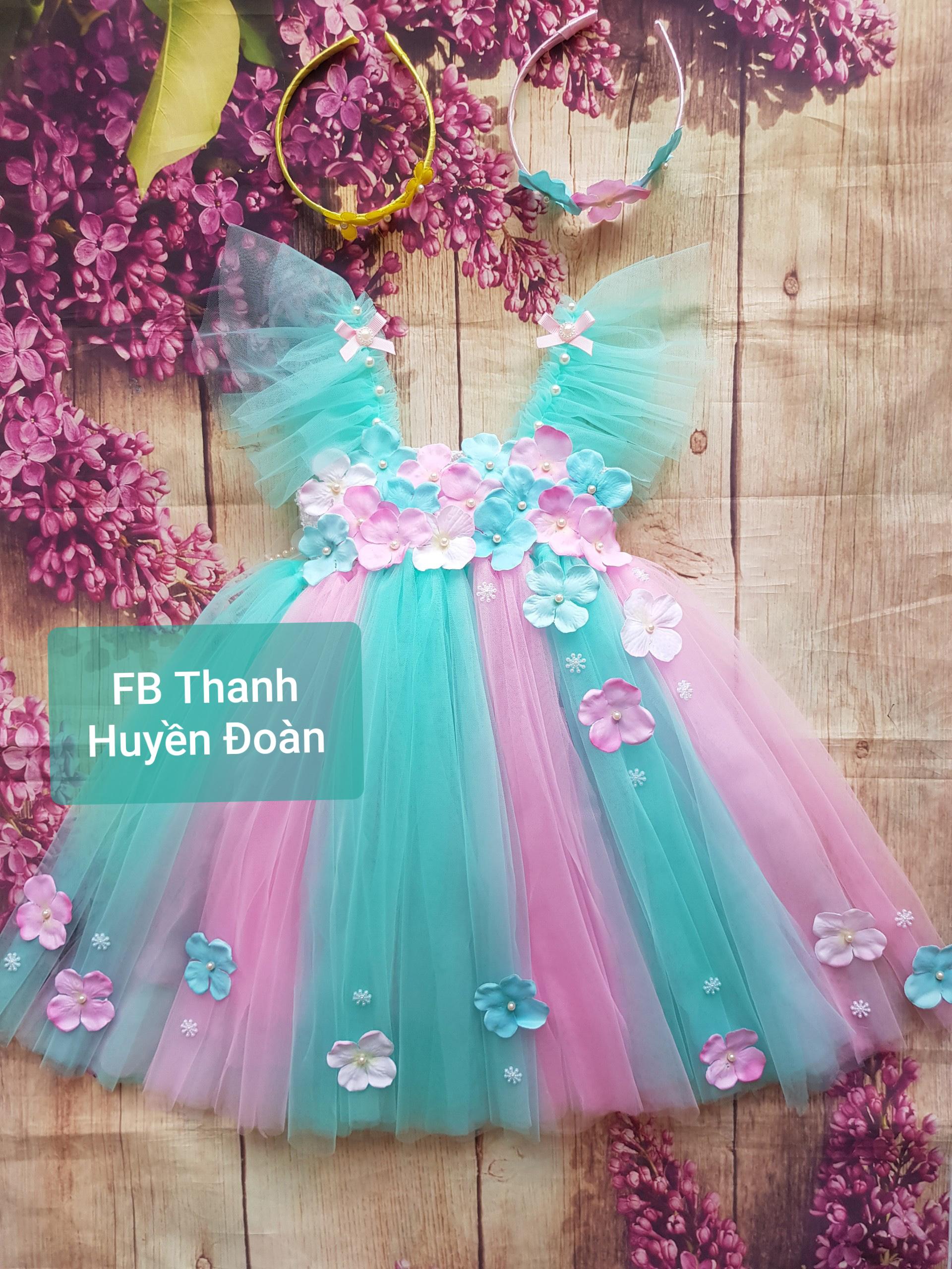 Đầm công chúa tutu màu hồng - xanh ngọc cánh tiên