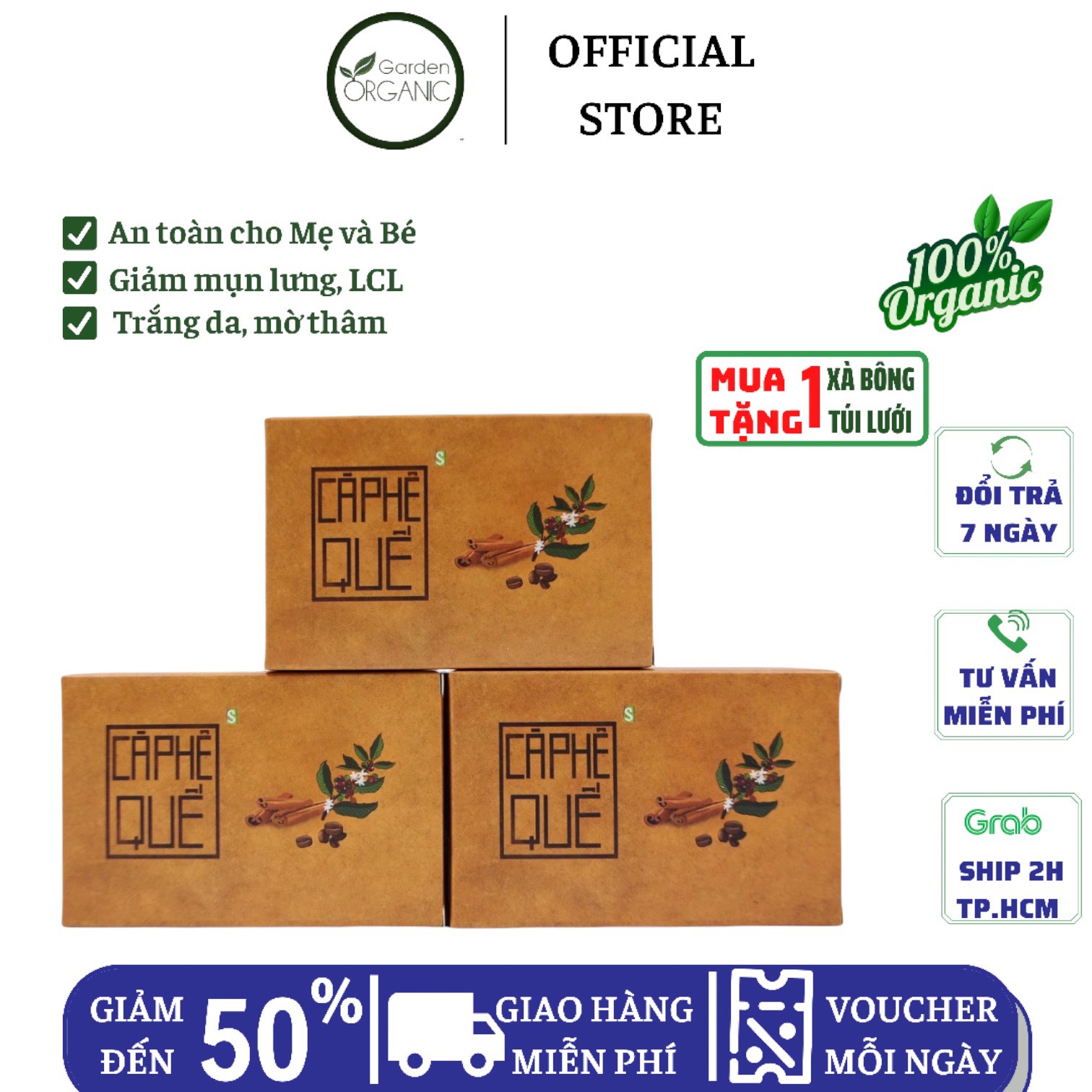 Xà bông cà phê quế hữu cơ sinh dược - thư giãn, khử mùi, làm ấm, tẩy tế bào chết, an toàn cho bé và mẹ