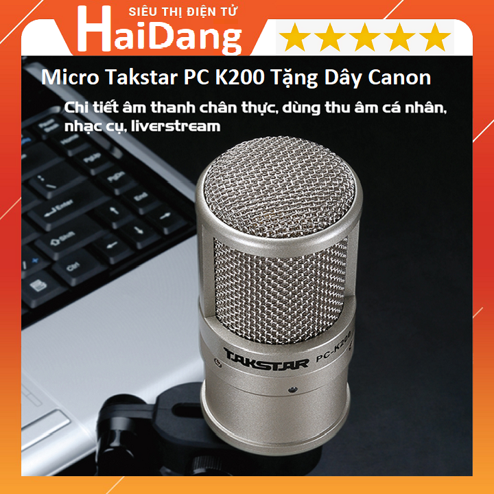 Micro Thu Âm TAKSTAR PC-K200, Mic Thu Âm Livestream, Tặng Dây Míc XLR XLR, Micro Takstar PC K200 - Hát Thu Âm Chuyên Nghiệp