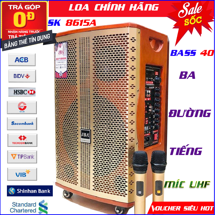 Siêu phẩm loa kéo karaoke Jba SK 8615A bass 40 âm thanh chất ngất, đập rung sàn, kèm 2 míc siêu sịn