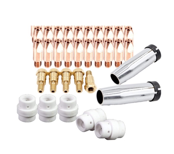 [HCM]Bộ 32 phụ kiện hàn mig 24KD 5 đầu nối béc 2 chụp khí 5 sứ tán khí 20 béc hàn M6x28L