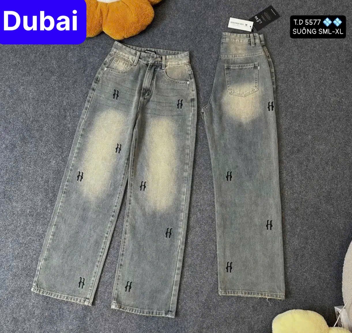 QUẦN BAGGY JEAN NỮ CHẤT BÒ ỐNG RỘNG THÊU CẠP CAO LƯNG CAO NÂNG MÔNG SIÊU SANG CHẢNH DUBAI FASHION