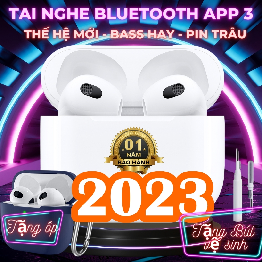 Tai Nghe Bluetooth APP 3/Pro Pin trâu bản mới 2023 Đã fix lỗi i.o.s 16Tương Thích I.O.S ANDROID Tặng bút vệ sinh tai nghe Hỗ Trợ Sạc không dây Định Vị Đổi Tên Bass căng Âm thanh vòm siêu đỉnh bảo hành 1 năm