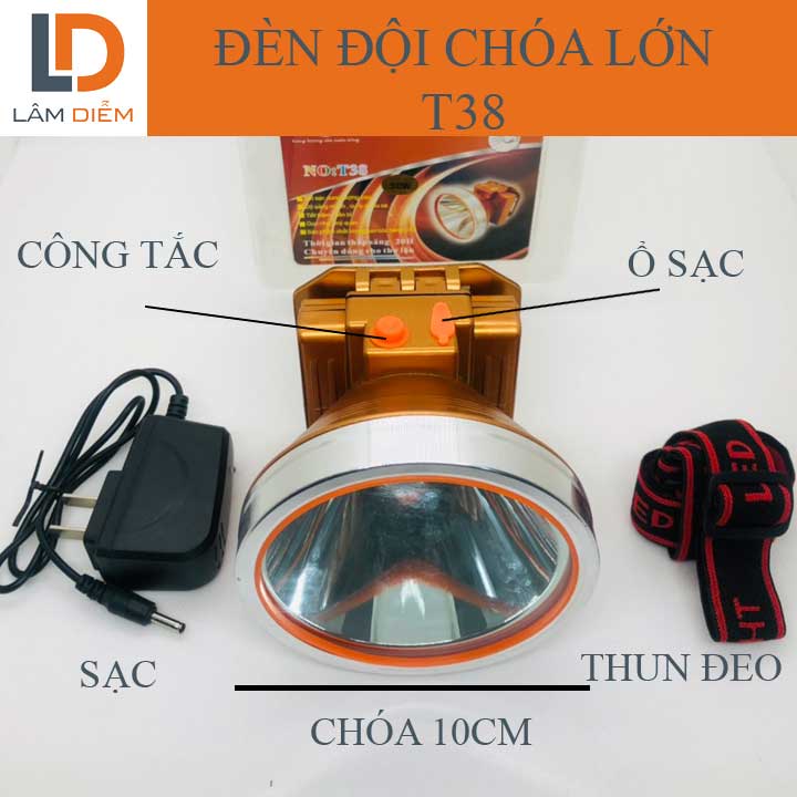 Đèn pin đội đầu siêu sáng chóa lớn 10cm pin trâu công suất lớn pl 868 - T38