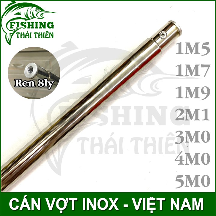 Cán vợt cá, cán gắn móc cỏ, Xào cào lục bình Inox đầu ren trong 8ly dài 1m5 đến 6m có thể thu gọn