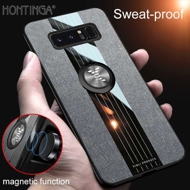 Ốp Honinga Cho Samsung Galaxy Note 8 Ốp Lưng Vải Với Nhẫn Đeo Ngón Tay Bằng Kim Loại, Ốp Nhựa PC Cứng Bảo Vệ Chống Mồ Hôi Mờ Ốp Điện Thoại Ốp Chống Sốc Ốp Cứng Cho Bé Trai Bé Gái Nam Nữ