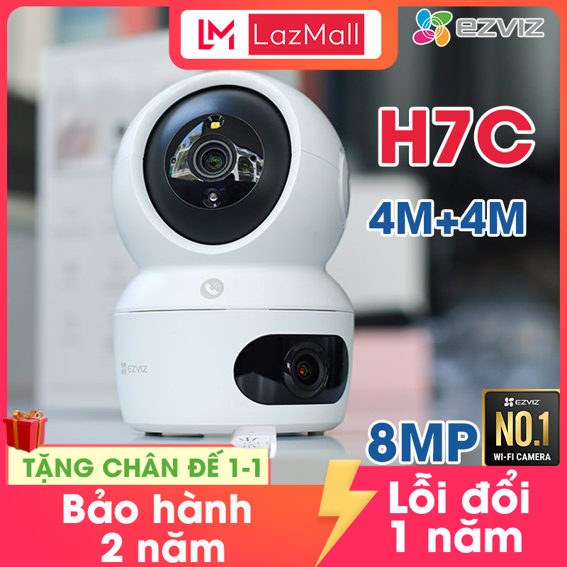 Giảm 100K + MUA 2 TẶNG 1 QUÀ + Camera EZVIZ H7C Dual trong nhà 8mp có ống kính góc rộng 4mp và ống kính xoay 360 độ 4mp, ban đêm có màu ,âm thanh