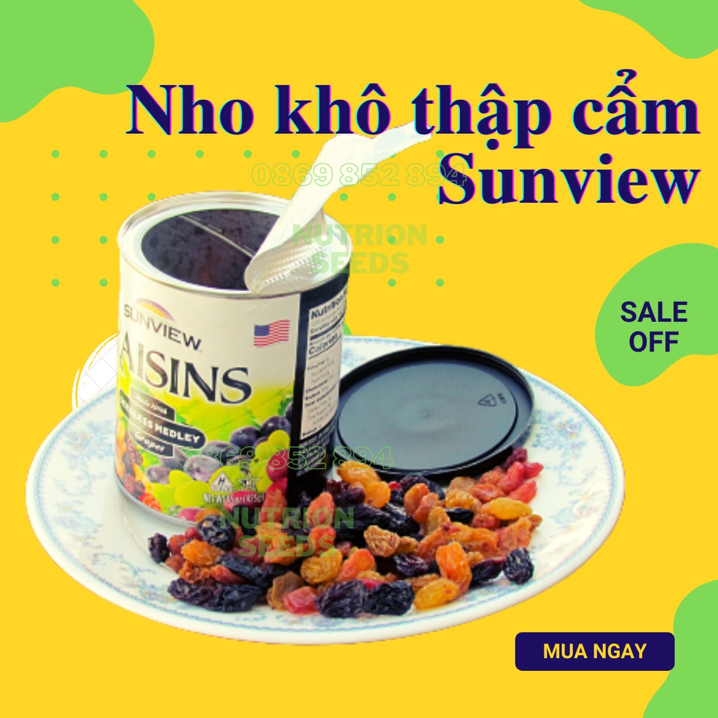 Nho khô không hạt vị thập cẩm Sunview Raisins Mỹ 425g - đồ ăn vặt