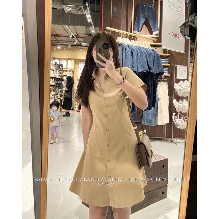 Đầm váy nữ mago thiết kế kiểu dáng sơ mi phong cách Hàn dễ thương, Đầm váy nữ sơ mi thiết kế cộc tay xinh xắn đi chơi, du lịch, Đầm mago sơ mi thiết kế dáng váy chữ A vintage MTB