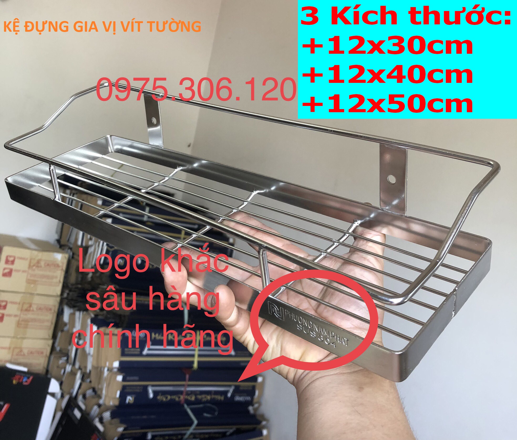 HÀNG THƯƠNG HIỆU Kệ Gia vị Đựng GIA VỊ Trong nhà bếp treo tường KỆ THẲNG 1 TẦNG tăm đặc to sáng bóng 100% inox 304 không han gỉ