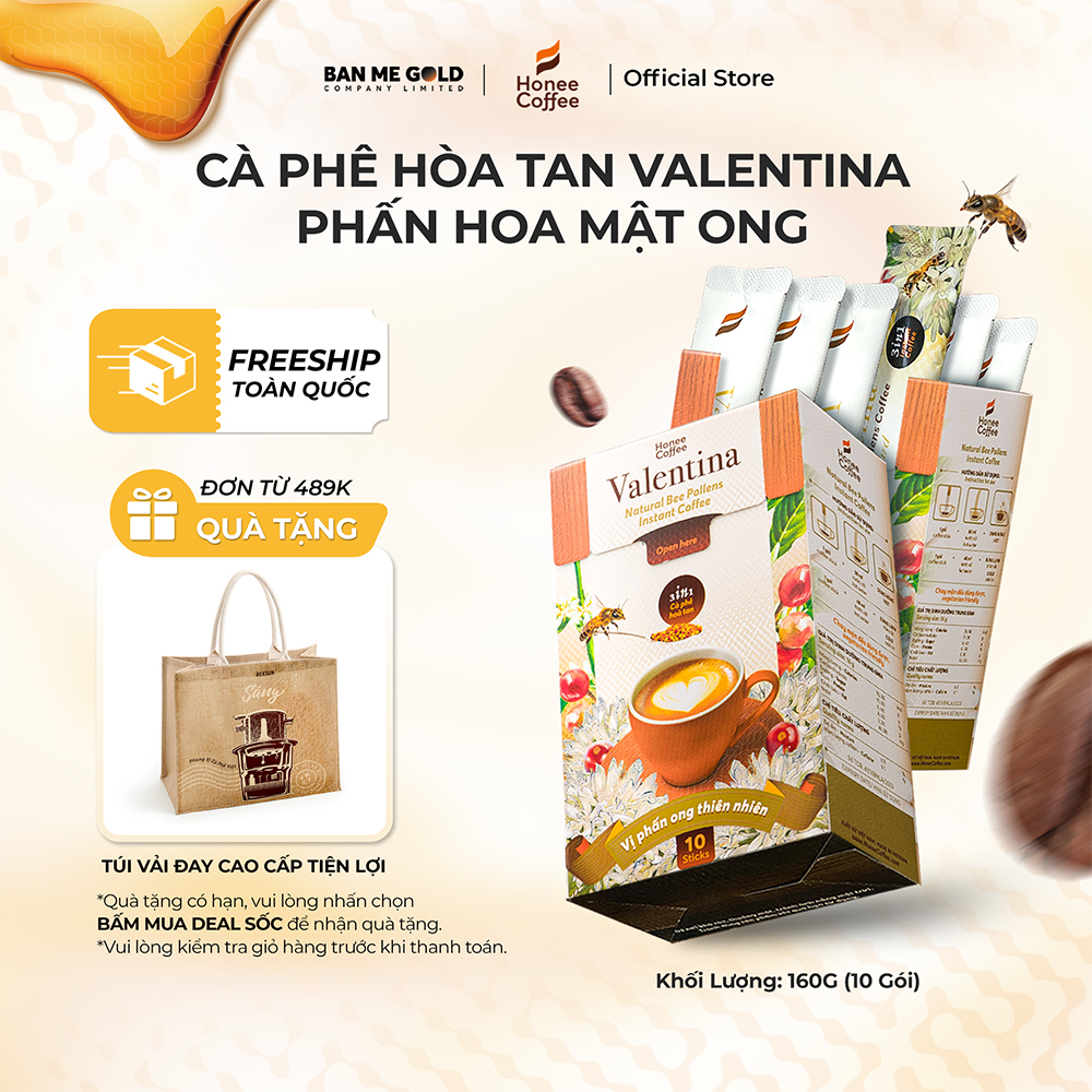 Cà Phê Sữa Hoà Tan Valentina - Instant Delight - 160gr (10 Gói) - Cafe Phấn Hoa Mật Ong Ban Me Gold - Honee Coffee