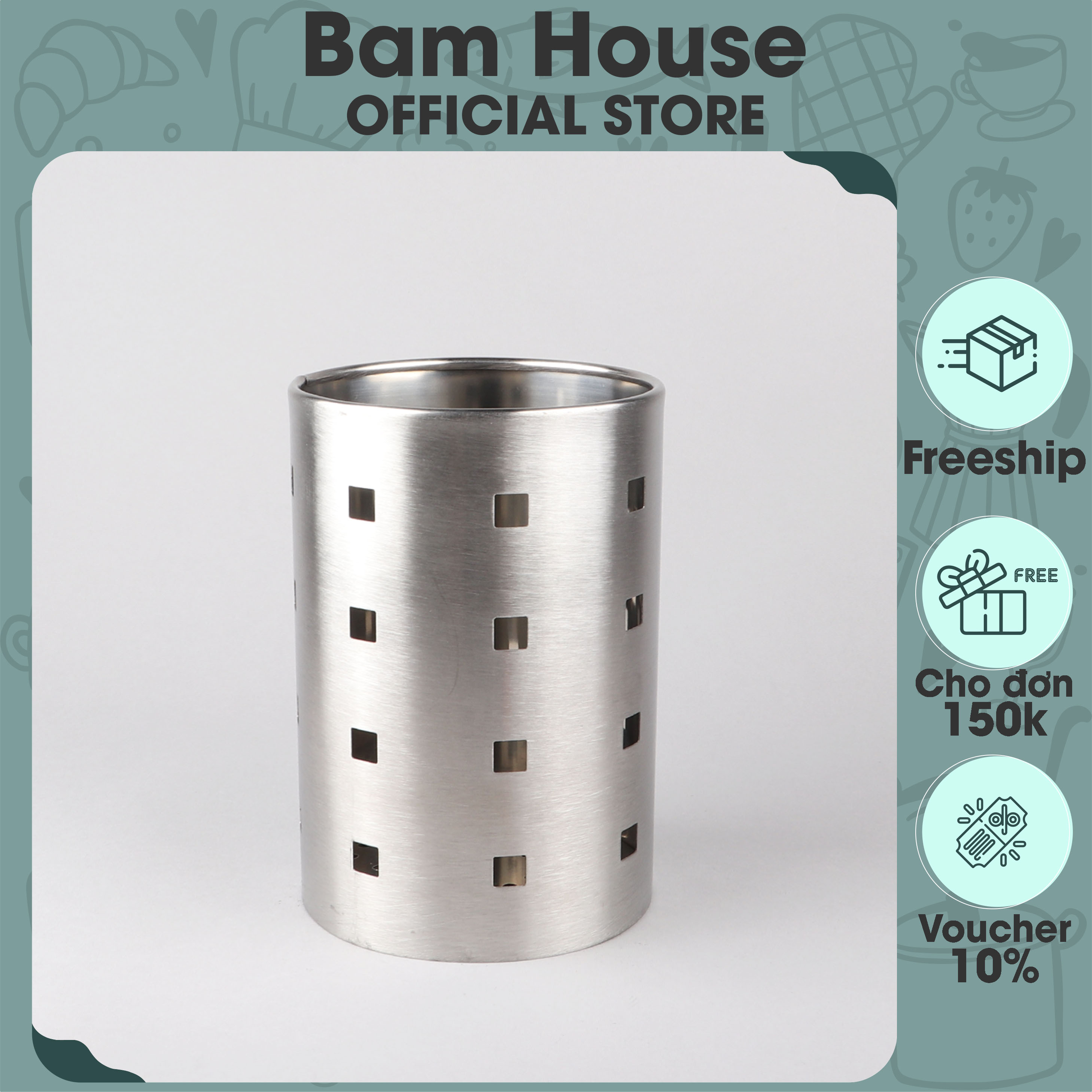 Ống đũa inox tròn Bam House sáng bóng có lỗ thông thoáng cao cấp ODT01 – Bam House
