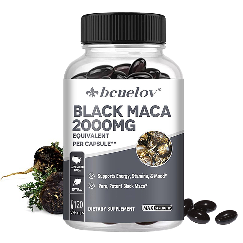 Thực phẩm bổ sung maca đen giúp cải thiện sức bền, hiệu suất thể thao, năng lượng, tăng trưởng cơ bắp và hiệu quả tập luyện. 120 viên nang.