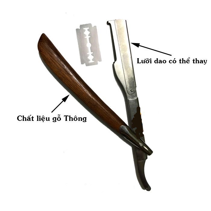 Dụng cụ Salon Tóc - Dao cạo Thanh Sơn sử dụng lưỡi lam, đầu kẹp thép không gỉ, cán gỗ