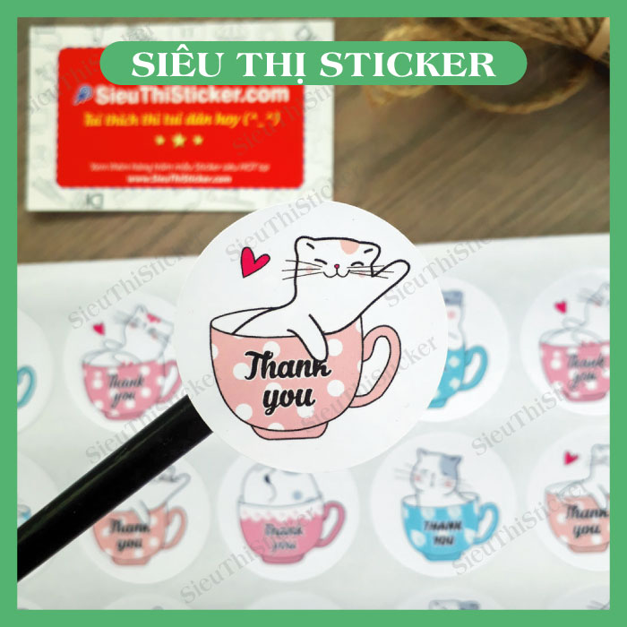 Tem dán mèo Thank you 6 mẫu đáng yêu kích thước 4.1cm MEOKITTY06 dán trang trí, niêm phong hộp, túi giấy, gói hàng.
