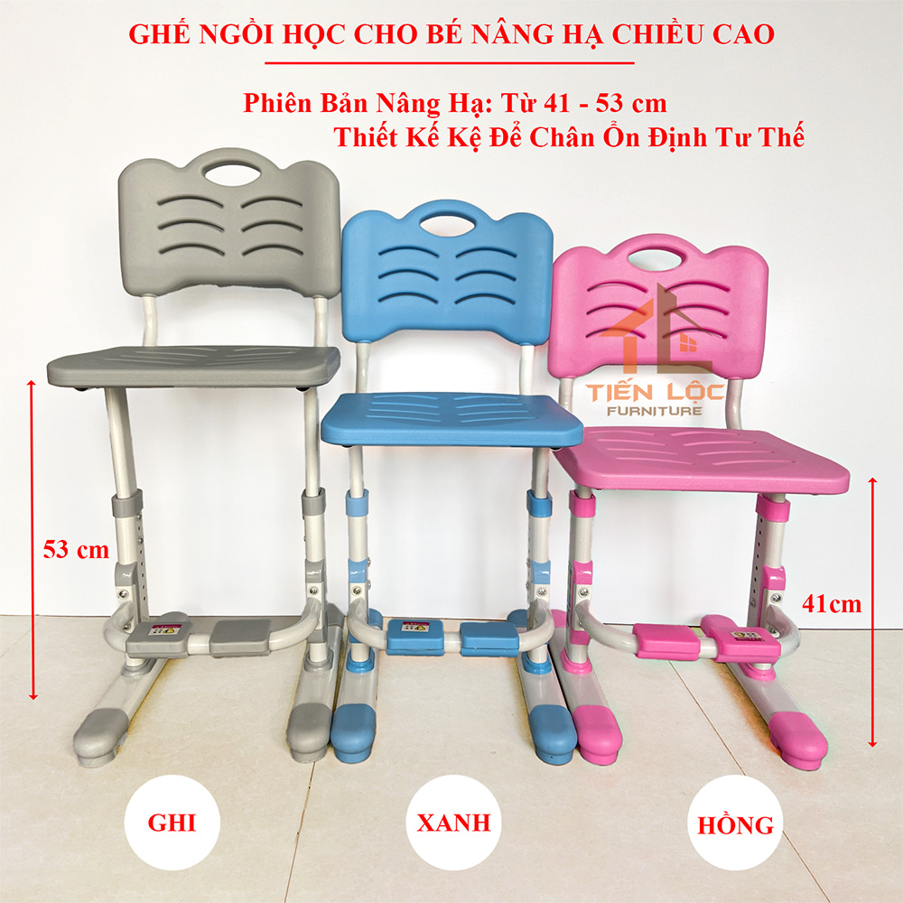 Ghế ngồi học cho bé nâng hạ chiều cao từ 42-54cm, ghế học sinh có kệ để chân ổn định tư thế ngồi