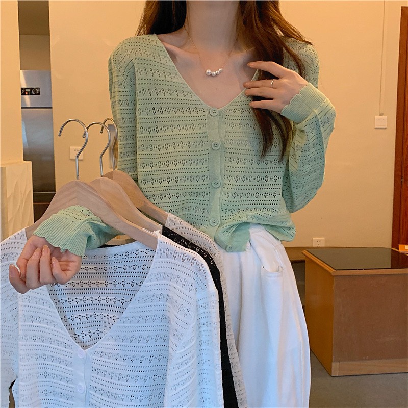 Áo khoác len cardigan đục lỗ mới nhất 2023 áo khoác nhẹ mỏng, áo len dệt kim nữ