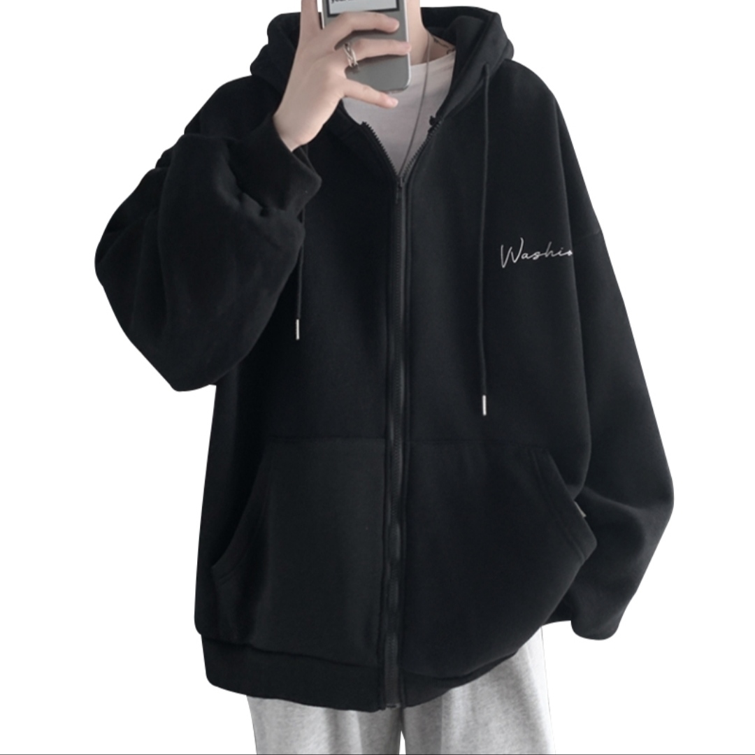 Áo Hoodie Nỉ Washion Nam Nữ Có Khóa Kéo Dáng Rộng HS