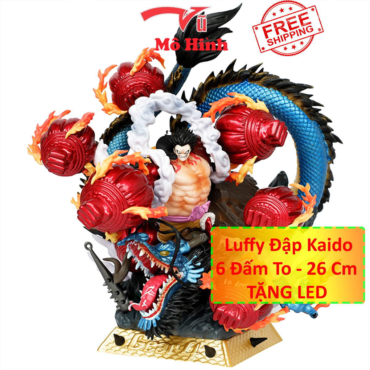 Mô hình luffy gear 4 đại chiến kaido 6 đấm haki siêu to - cao 26cm - rộng 20cm - nặng 2kg2 - vũ mô hình