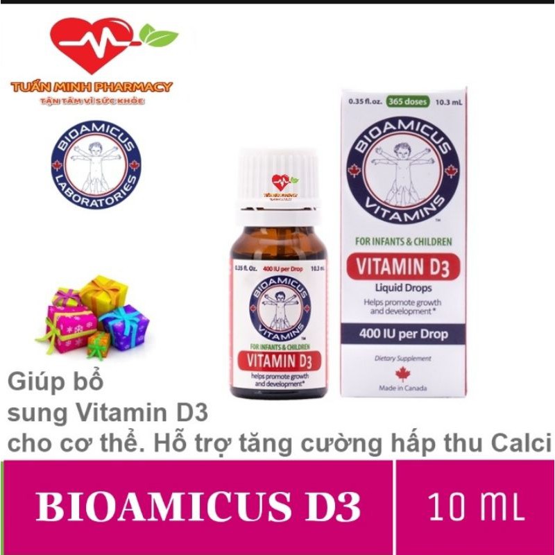 Bioamicus Vitamin D3 - bổ sung Vitamin D3 giúp hấp thu Canxi và phát triển xương, răng