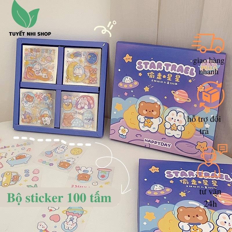 Sticker hộp 100 tấm nhiều mẫu cho bé lựa chọn dễ thương nhiều chủ đề