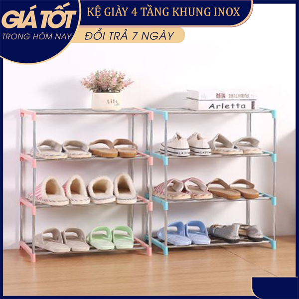 Kệ giày 4 tầng tiện dụng nhỏ gọn - Kệ để giày khung Inox - Kệ giày dép inox 4 tầng - Giá để giày dép 4 tầng Inox (Mẫu ngẫu nhiên)