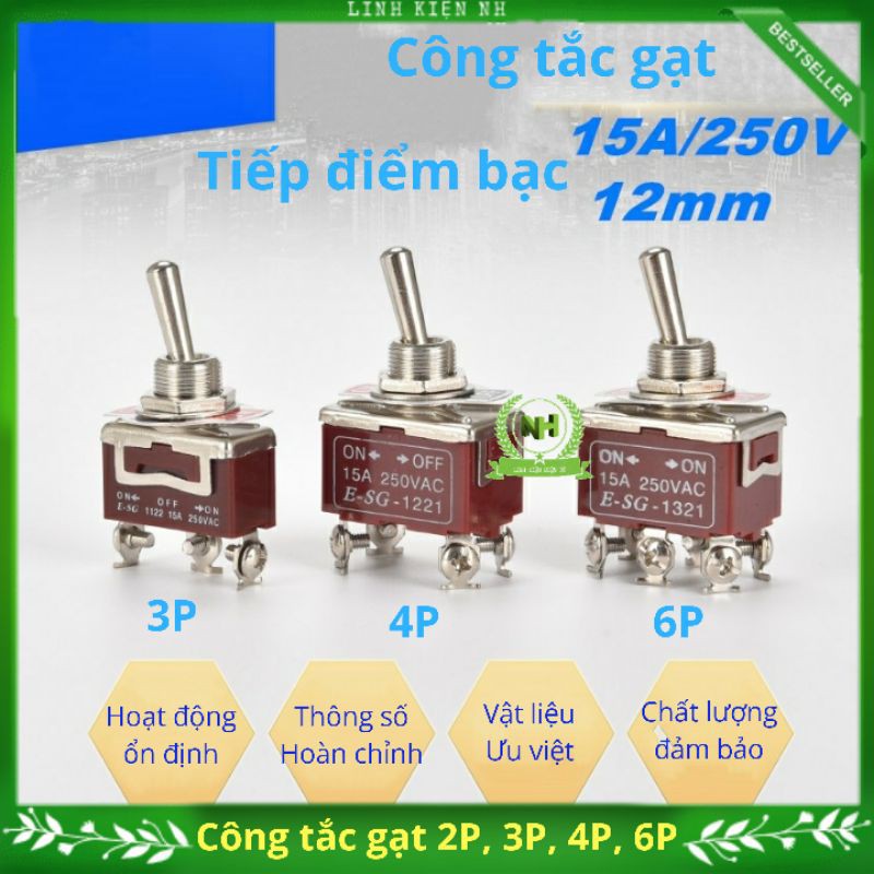 Công tắc gạt 15A/250VAC loại tốt 2P/3P/4P/6P cùng mũ chụp cao su