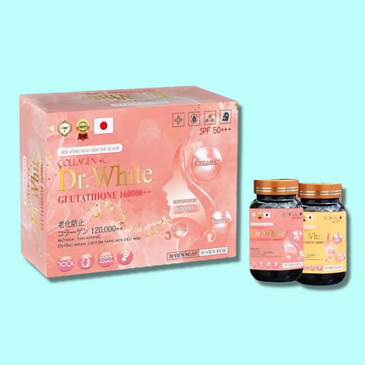 Viên Uống Ngày Đêm Thế Hệ Mới Dr.White - Hỗ Trợ Làm Đẹp Da (Hộp 2 Lọ 60 Viên)