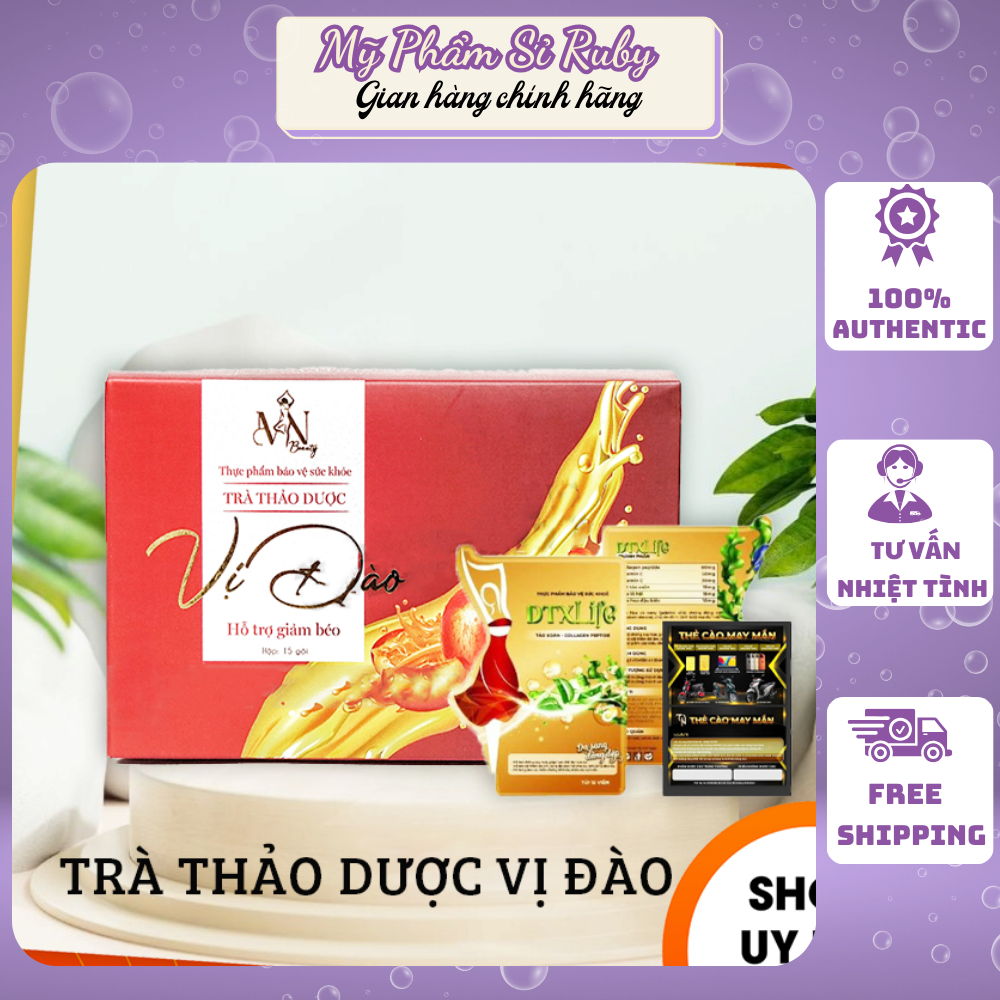 Trà giảm cân vị đào thơm dễ uống - Hộp 15 gói tặng kèm 1 gói detox rau củ - Giảm cân Đông Anh