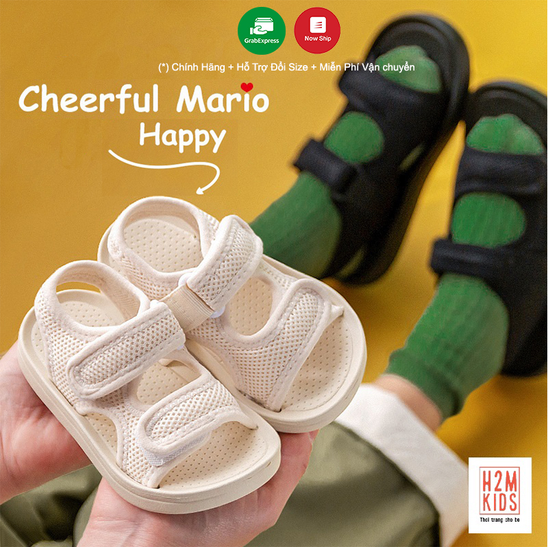 Sandal quai dán Cheerful Mario, dép cho bé trai bé gái chống trơn trượt chính hãng QDM2
