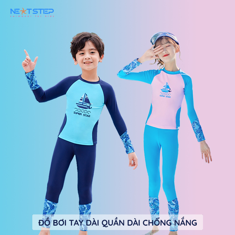 Đồ bơi trẻ em đồ bơi bé gái đồ bơi bé trai tay dài quần dài chống nắng có size lớn 40kg