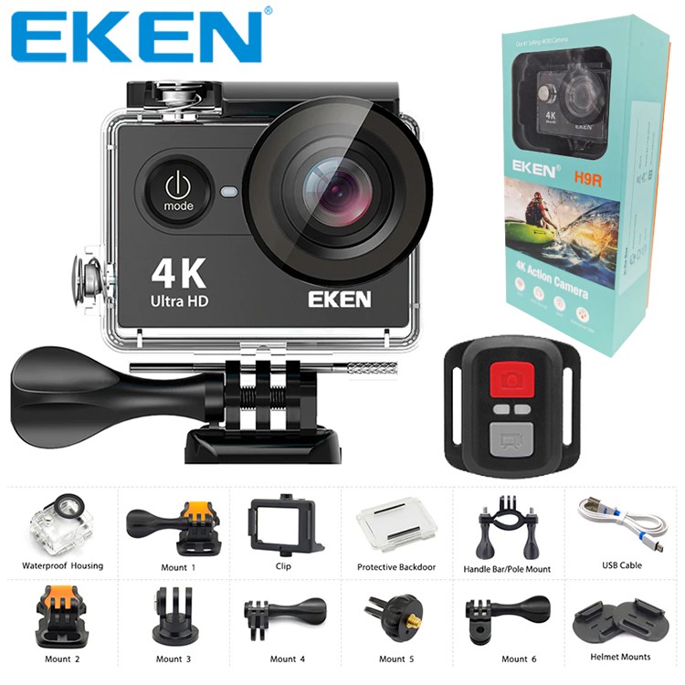 Camera 4k eken h9r plus 2021 bản mới v8 nâng cấp 20mp, hỗ trợ quay video 4k, góc quay rộng 170 độ, màn hình 2 “/ 30m chống thấm nước