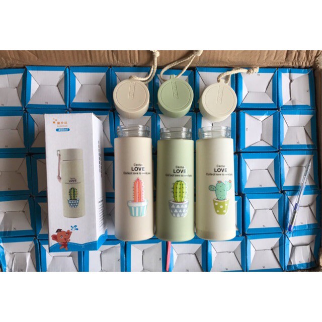 Bình nước giữ nhiệt xương rồng lõi thủy tinh 400ml
