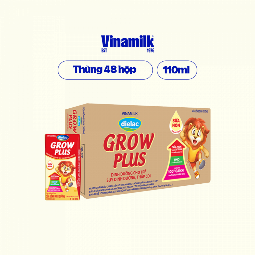 Thùng 48 hộp Sữa Non Vinamilk Dielac Grow Plus 110ml Sữa nước hỗ trợ Trẻ suy dinh dưỡng thấp còi giúp trẻ Tăng cân cao khỏe