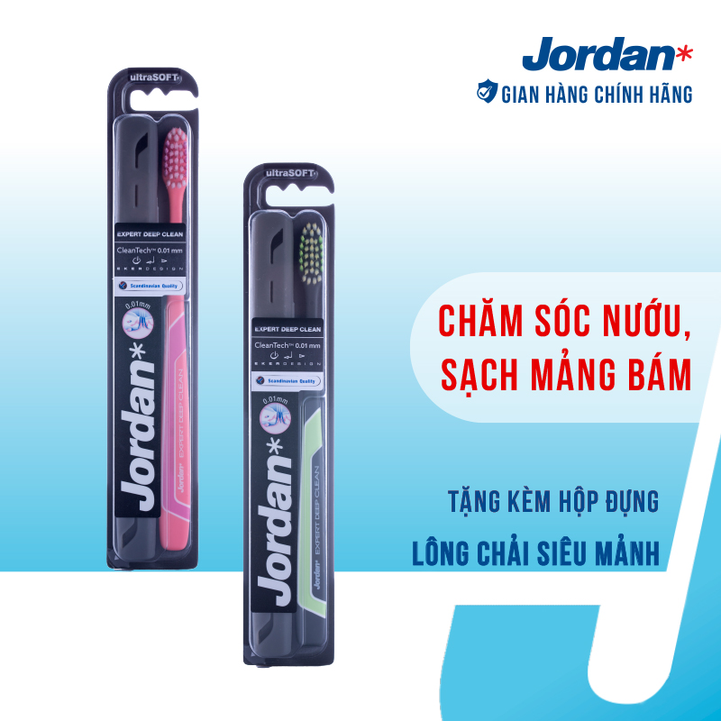   Combo 2 chiếc  Bàn chải đánh răng Jordan Expert Deep Clean Lông siêu mềm xoắn ốc 0.01mm & Công nghệ làm sạch sâu 